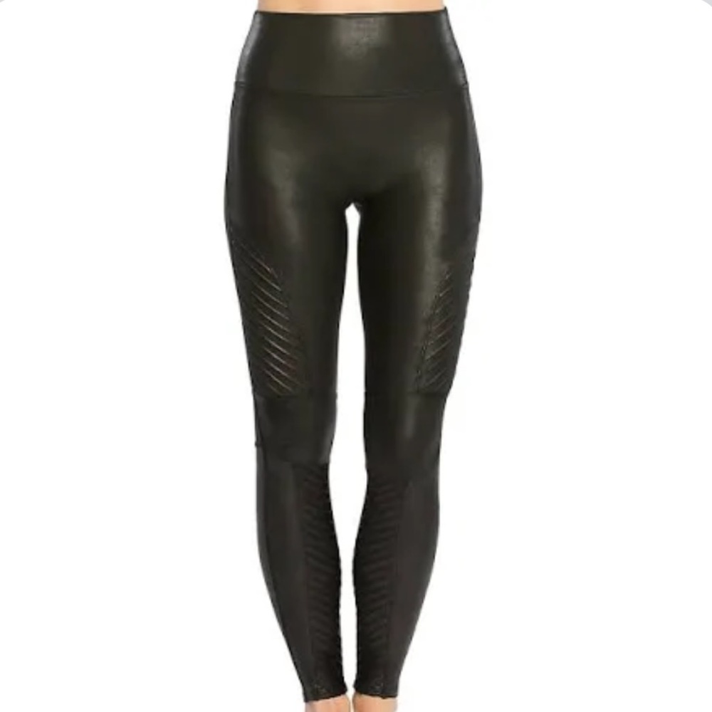 Spanx Faux Leather Moto Leggings Black Size Medium